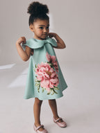 Green Sleeveless Diamante Scuba Collar Dress (3mths-7yrs)