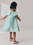 Green Sleeveless Diamante Scuba Collar Dress (3mths-7yrs)