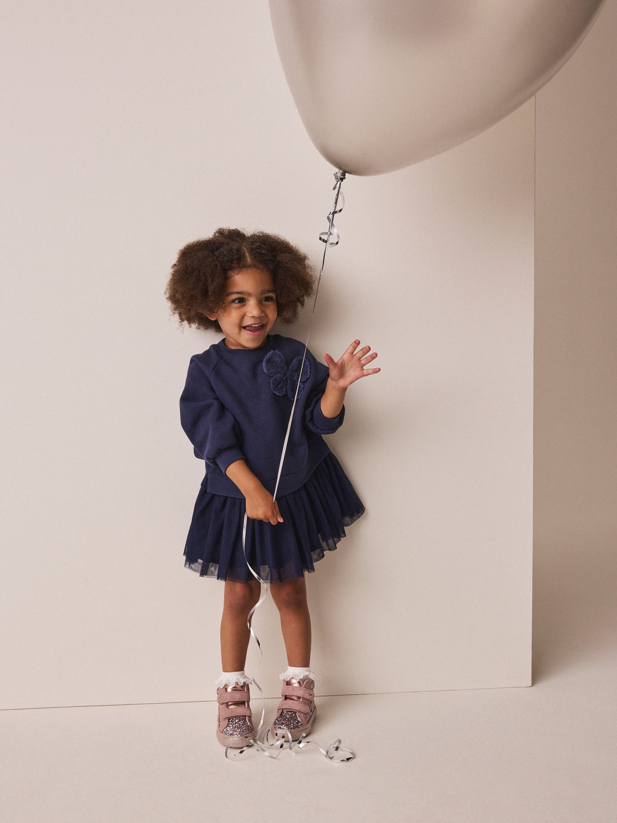 Navy Bow Long Sleeve Sweat Dress (3mths-7yrs)
