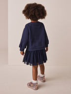 Navy Bow Long Sleeve Sweat Dress (3mths-7yrs)