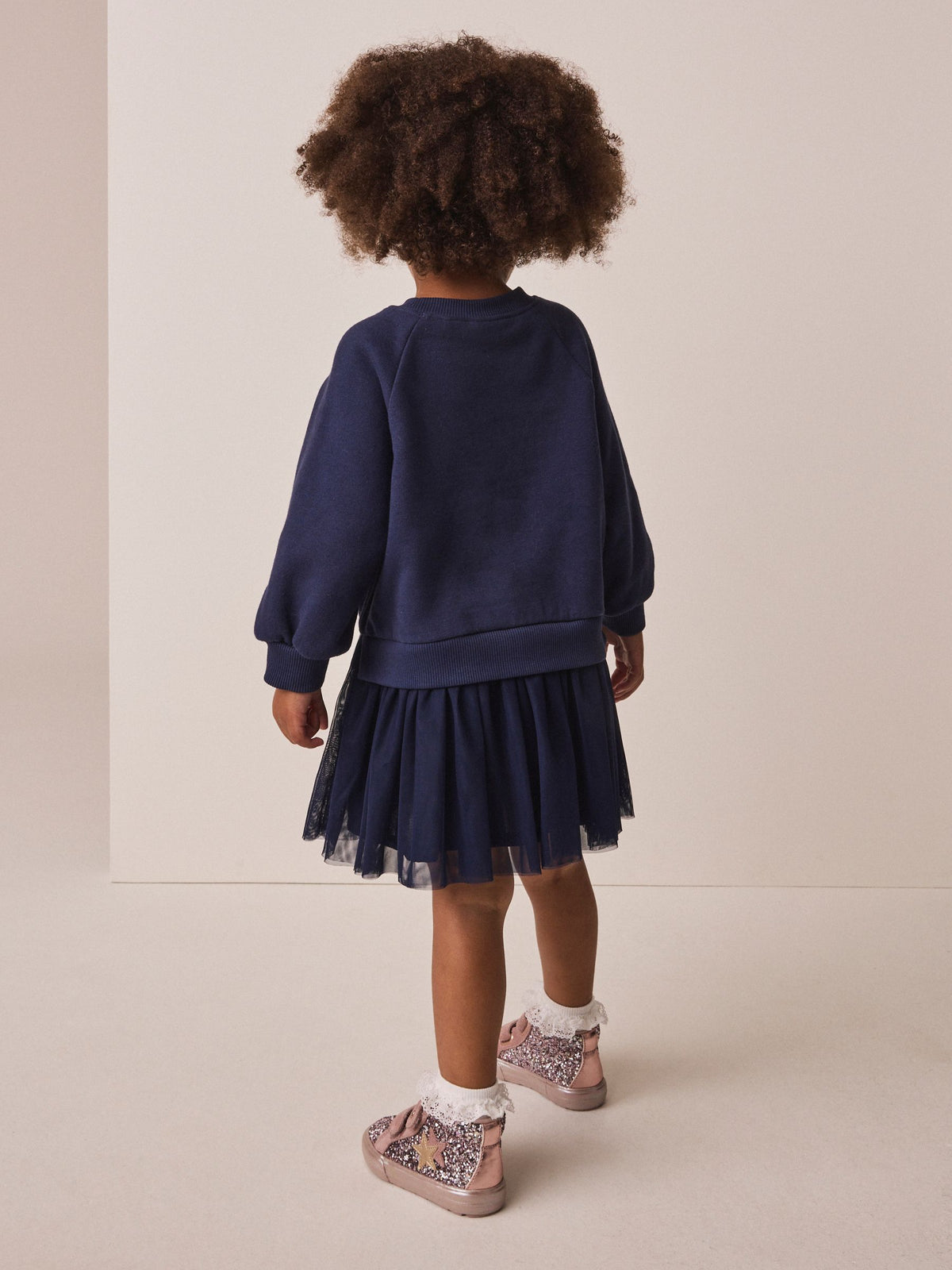Navy Bow Long Sleeve Sweat Dress (3mths-7yrs)