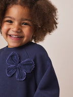 Navy Bow Long Sleeve Sweat Dress (3mths-7yrs)
