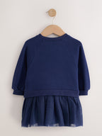 Navy Bow Long Sleeve Sweat Dress (3mths-7yrs)