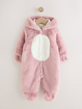 Pink Embroidered Bunny Faux Fur Hooded Baby All-In-One (0mths-2yrs)