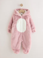 Pink Embroidered Bunny Faux Fur Hooded Baby All-In-One (0mths-2yrs)