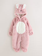 Pink Embroidered Bunny Faux Fur Hooded Baby All-In-One (0mths-2yrs)