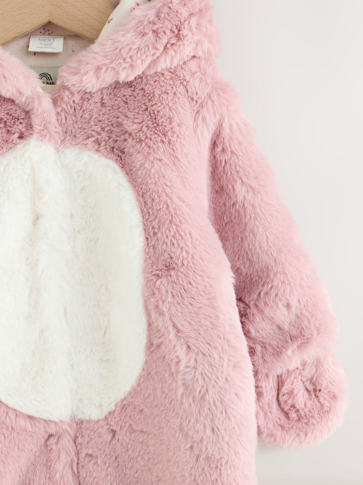 Pink Embroidered Bunny Faux Fur Hooded Baby All-In-One (0mths-2yrs)