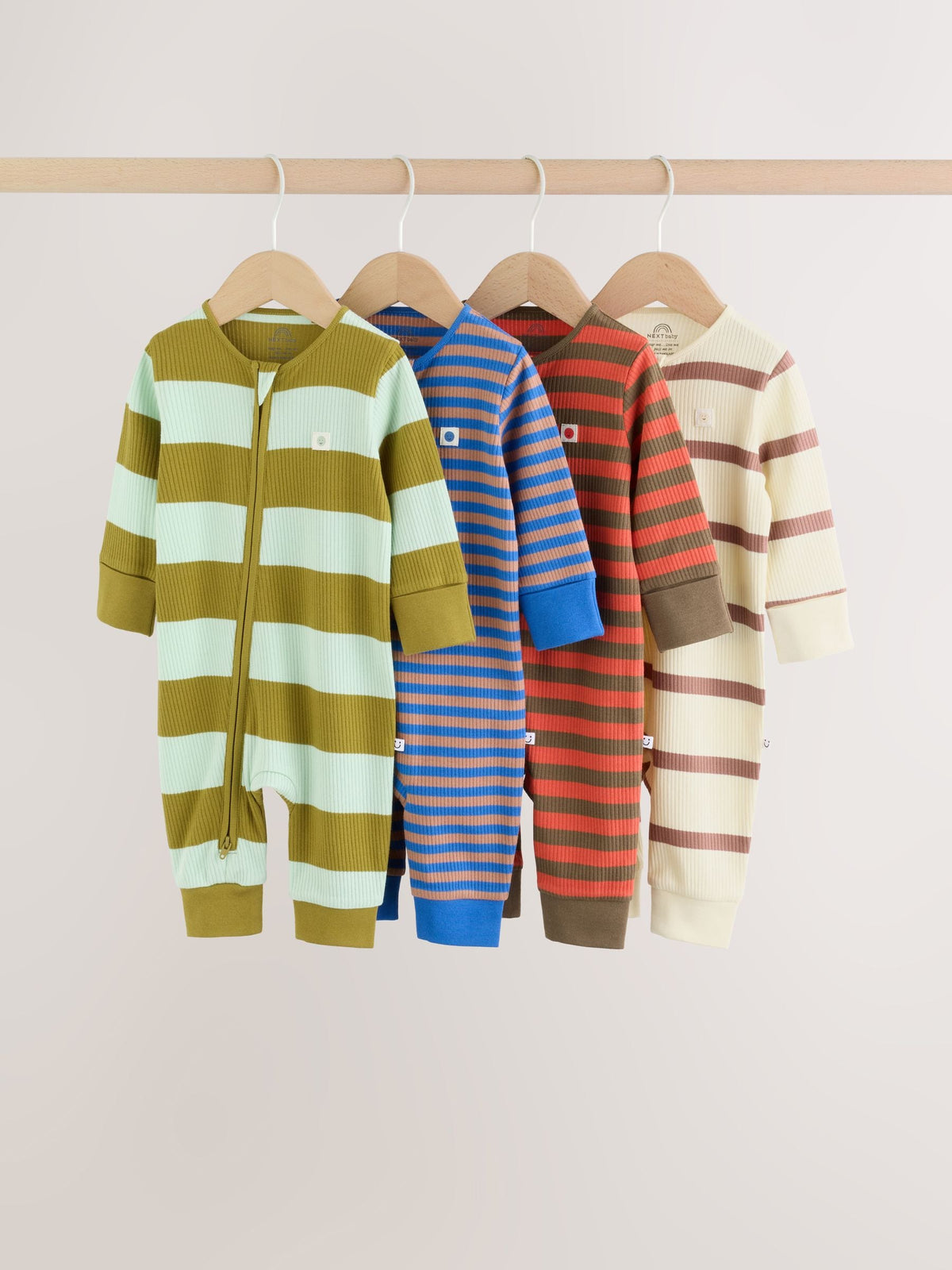 Blue/Green Stripe Two Way Zip Sleepsuits 4 Pack (0mths-3yrs)