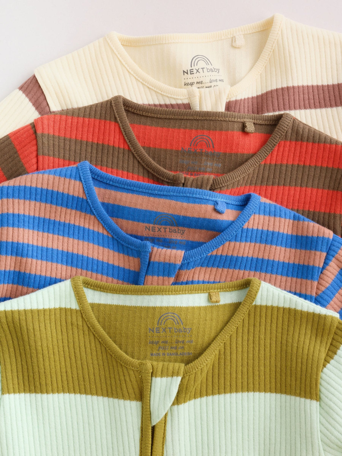 Blue/Green Stripe Two Way Zip Sleepsuits 4 Pack (0mths-3yrs)