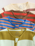 Blue/Green Stripe Two Way Zip Sleepsuits 4 Pack (0mths-3yrs)