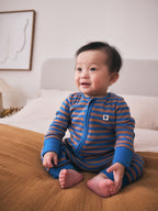 Blue/Green Stripe Two Way Zip Sleepsuits 4 Pack (0mths-3yrs)