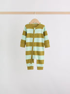 Blue/Green Stripe Two Way Zip Sleepsuits 4 Pack (0mths-3yrs)