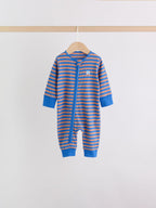 Blue/Green Stripe Two Way Zip Sleepsuits 4 Pack (0mths-3yrs)