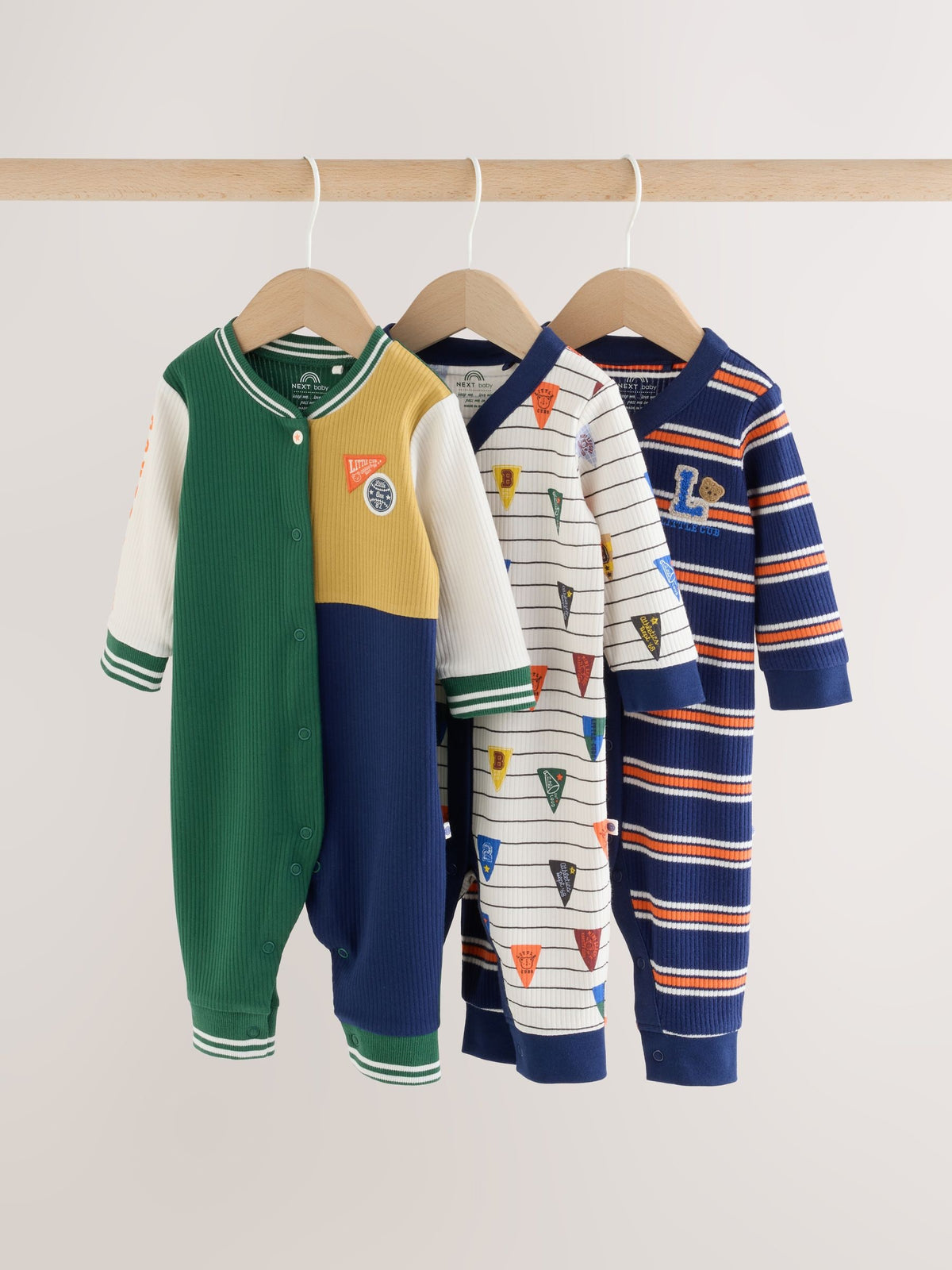 Multi Varsity Sleepsuit 3 Pack (0mths-3yrs)
