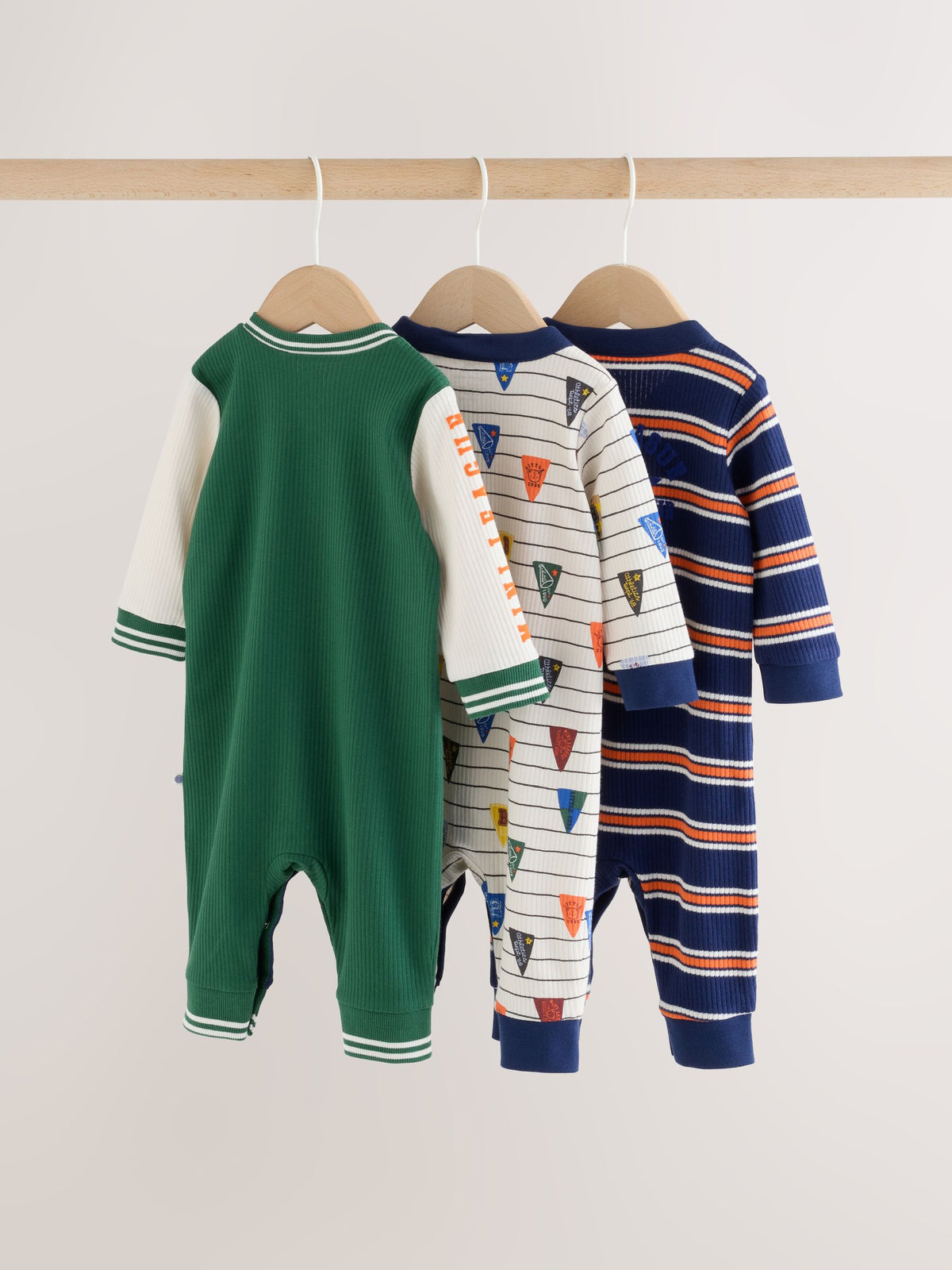 Multi Varsity Sleepsuit 3 Pack (0mths-3yrs)