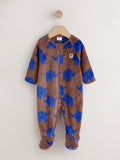 Brown Elephant Micro Fleece Two Way Zip Baby Sleepsuit