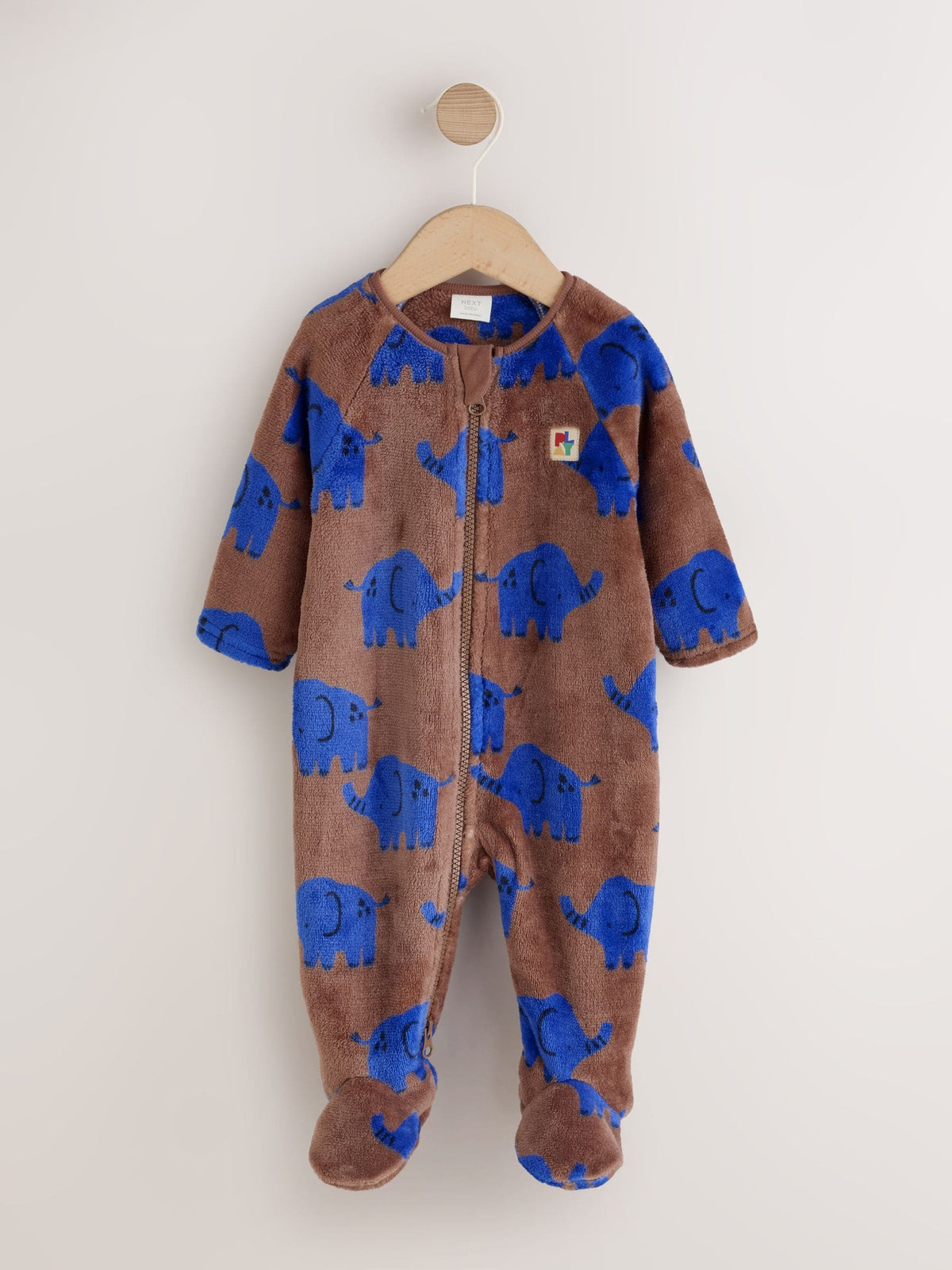 Brown Elephant Micro Fleece Two Way Zip Baby Sleepsuit