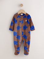 Brown Elephant Micro Fleece Two Way Zip Baby Sleepsuit