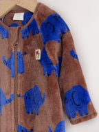Brown Elephant Micro Fleece Two Way Zip Baby Sleepsuit