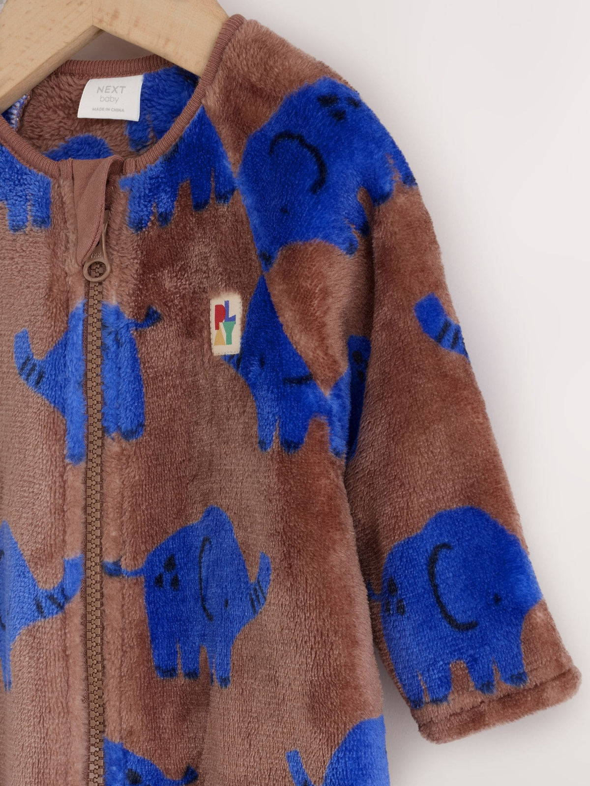 Brown Elephant Micro Fleece Two Way Zip Baby Sleepsuit