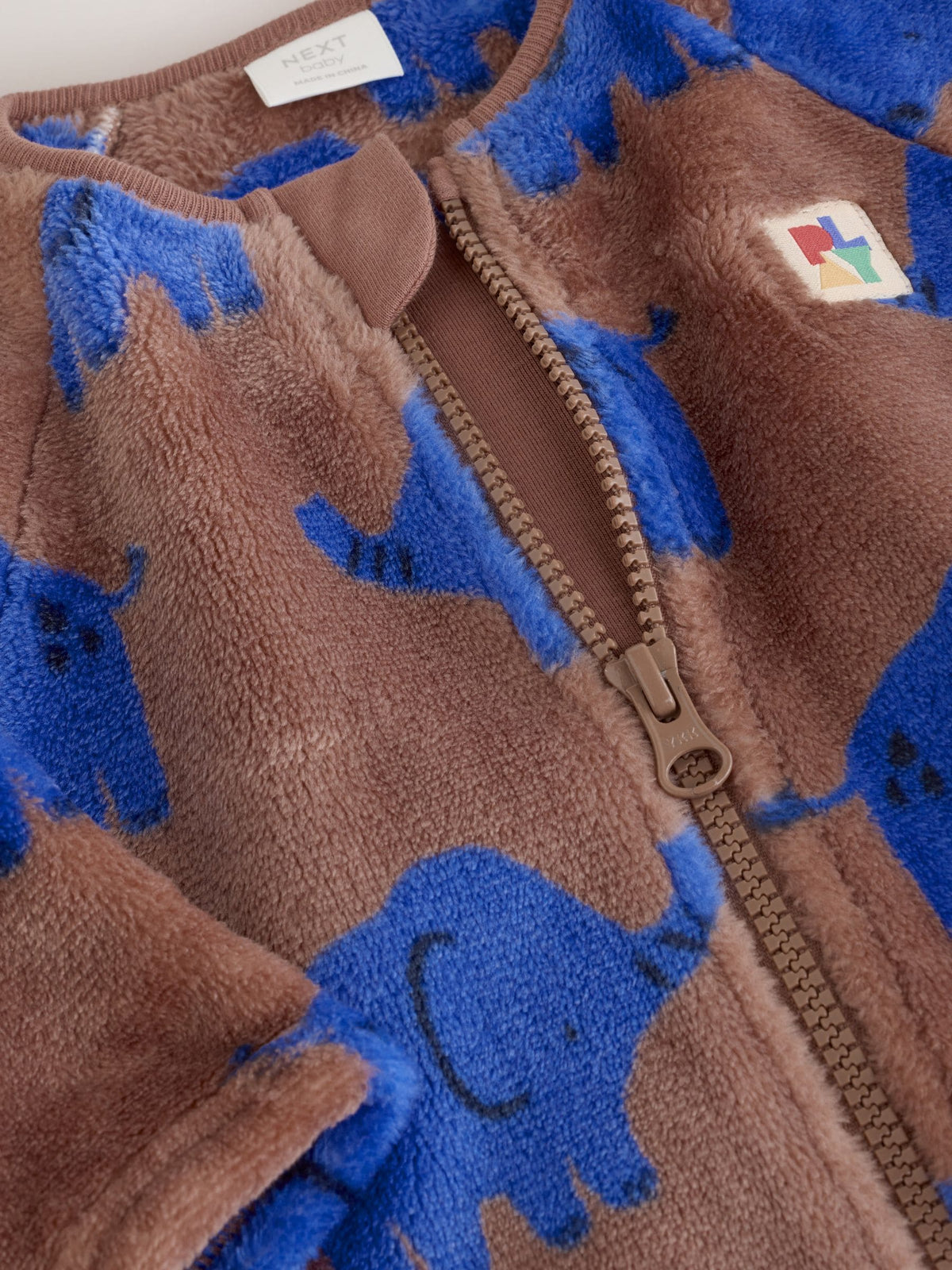 Brown Elephant Micro Fleece Two Way Zip Baby Sleepsuit