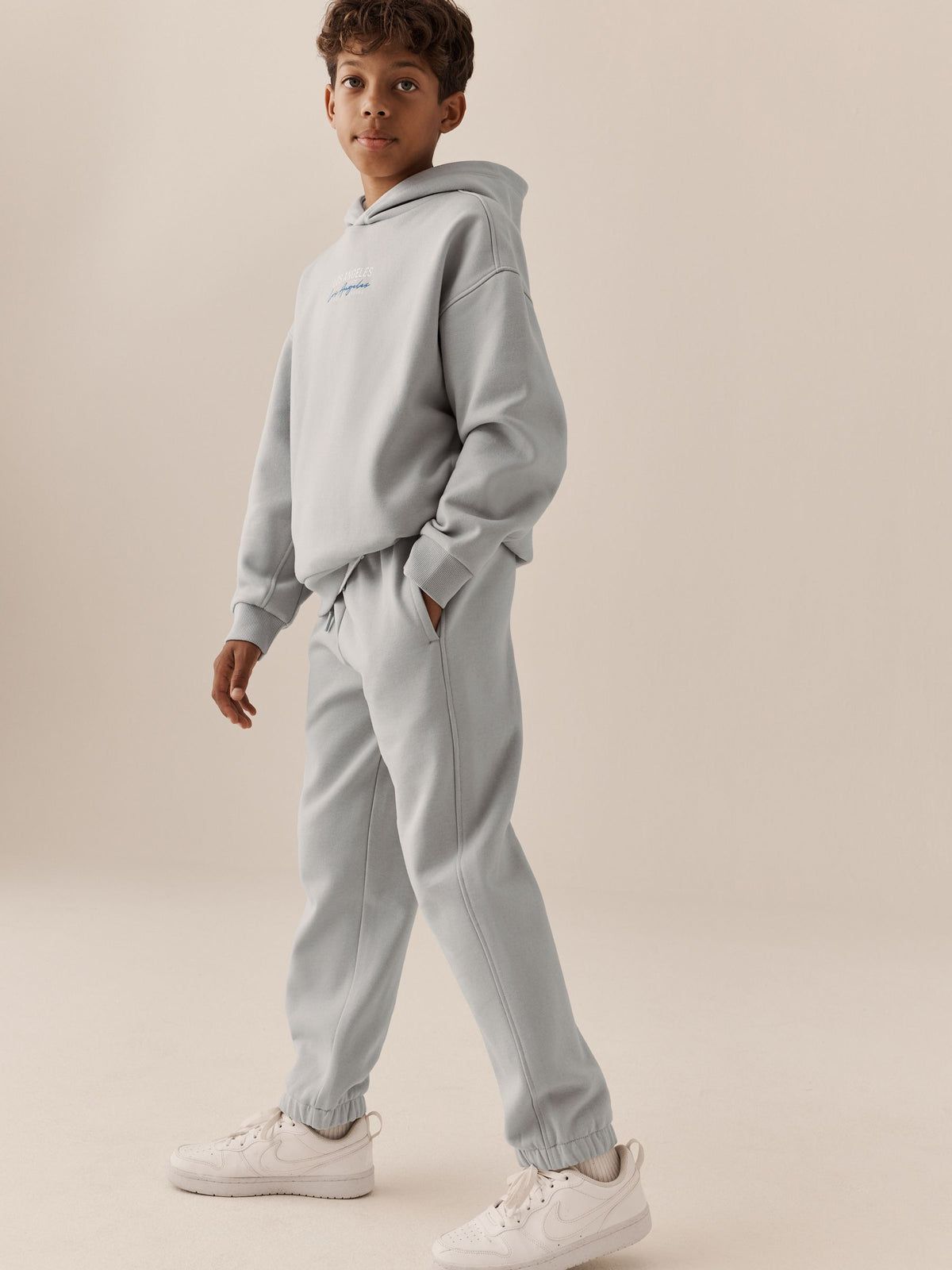 Grey Back Print Relaxed Fit Heavy Weight Hoody Jogger Set (3-16yrs)