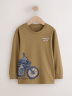 Navy/Tan/Stone Vehicles Graphic Long Sleeve Relaxed Fit T-Shirts 3 Pack (3-16yrs)