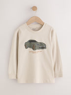 Navy/Tan/Stone Vehicles Graphic Long Sleeve Relaxed Fit T-Shirts 3 Pack (3-16yrs)