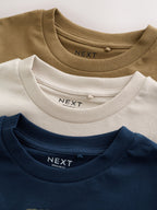 Navy/Tan/Stone Vehicles Graphic Long Sleeve Relaxed Fit T-Shirts 3 Pack (3-16yrs)