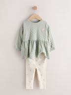 Sage Green Long Sleeve Textured Blouse and Leggings Set (3mths-7yrs)