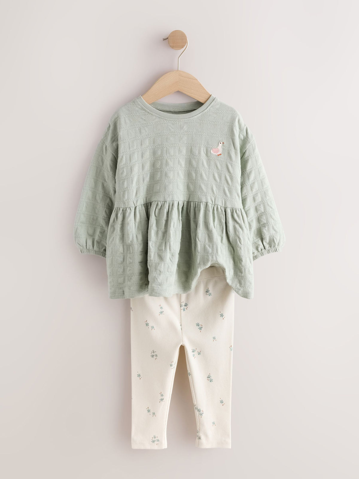 Sage Green Long Sleeve Textured Blouse and Leggings Set (3mths-7yrs)