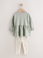 Sage Green Long Sleeve Textured Blouse and Leggings Set (3mths-7yrs)