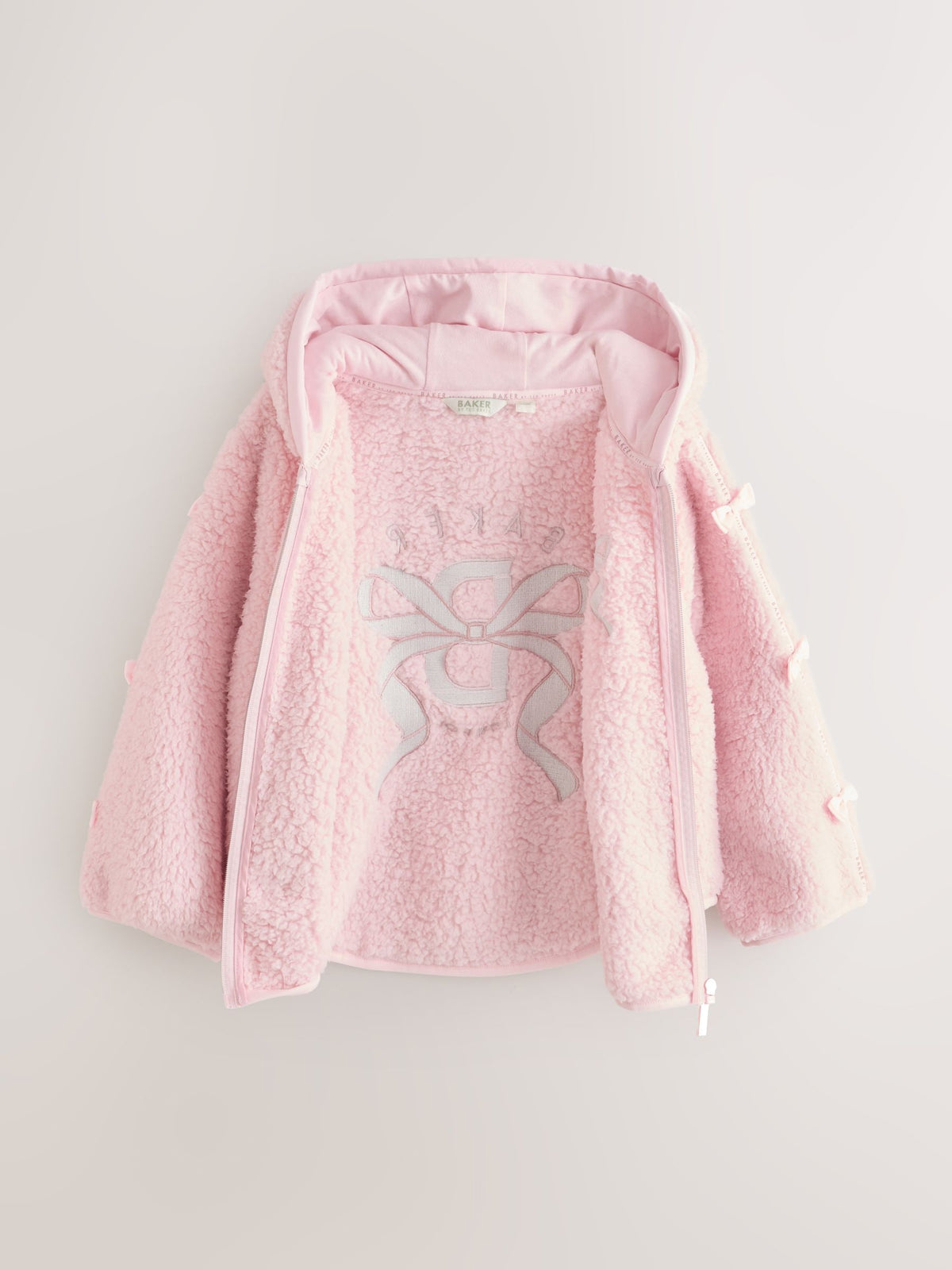 Baker by Ted Baker Pink Zip-Through Hooded Bow Fleece