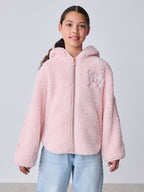 Baker by Ted Baker Pink Zip-Through Hooded Bow Fleece