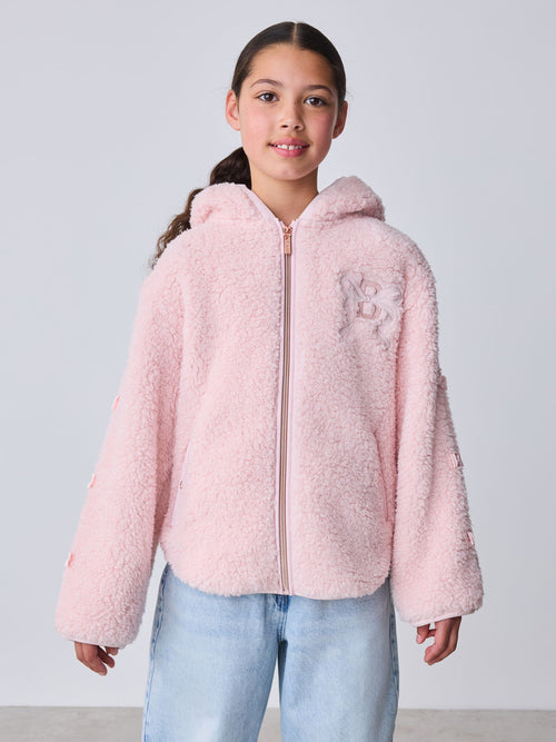 Baker by Ted Baker Pink Zip-Through Hooded Bow Fleece