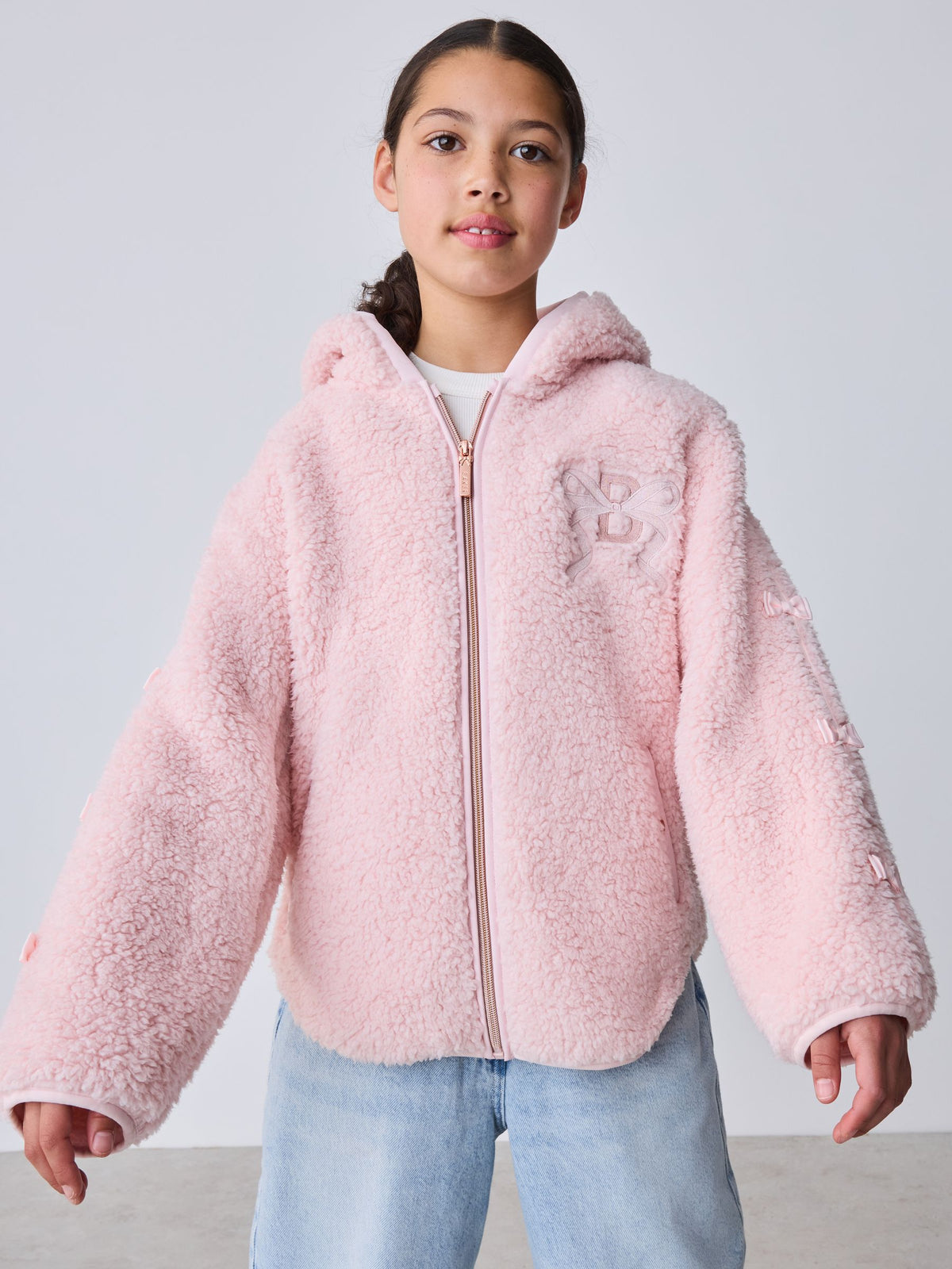 Baker by Ted Baker Pink Zip-Through Hooded Bow Fleece
