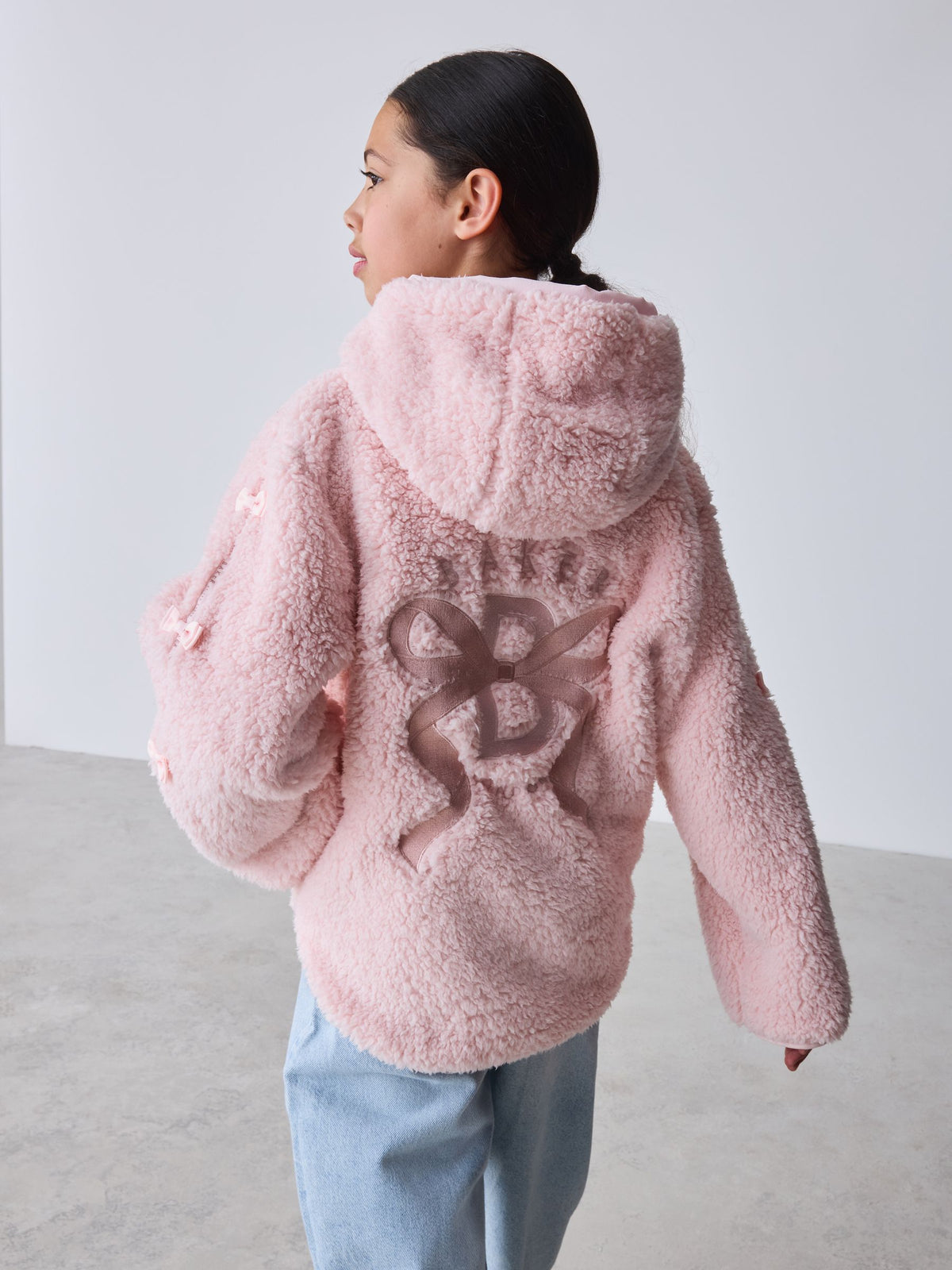 Baker by Ted Baker Pink Zip-Through Hooded Bow Fleece