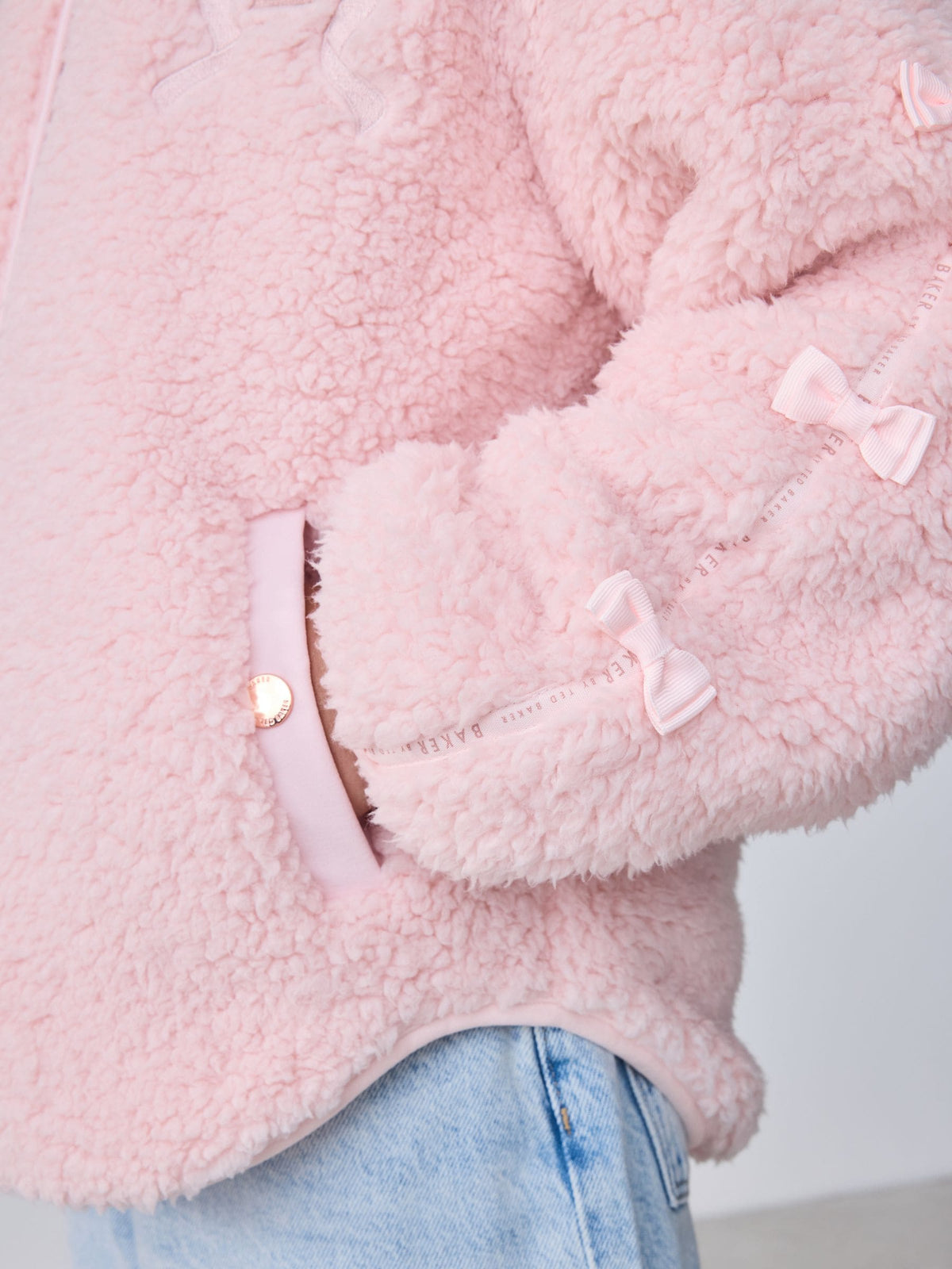 Baker by Ted Baker Pink Zip-Through Hooded Bow Fleece