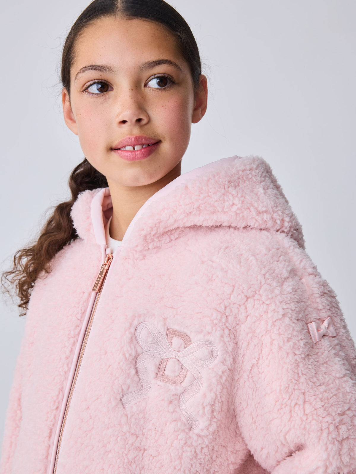 Baker by Ted Baker Pink Zip-Through Hooded Bow Fleece