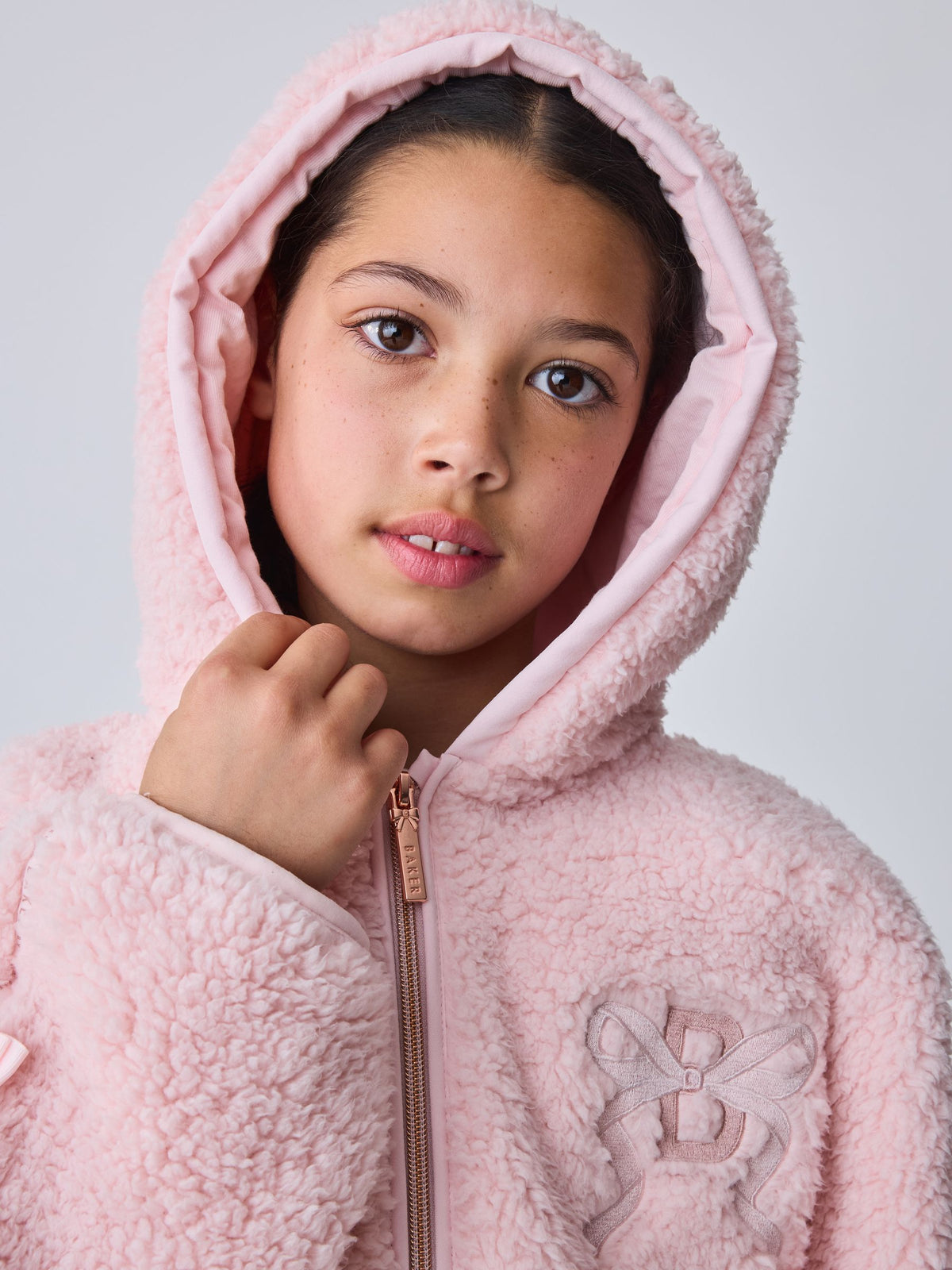 Baker by Ted Baker Pink Zip-Through Hooded Bow Fleece