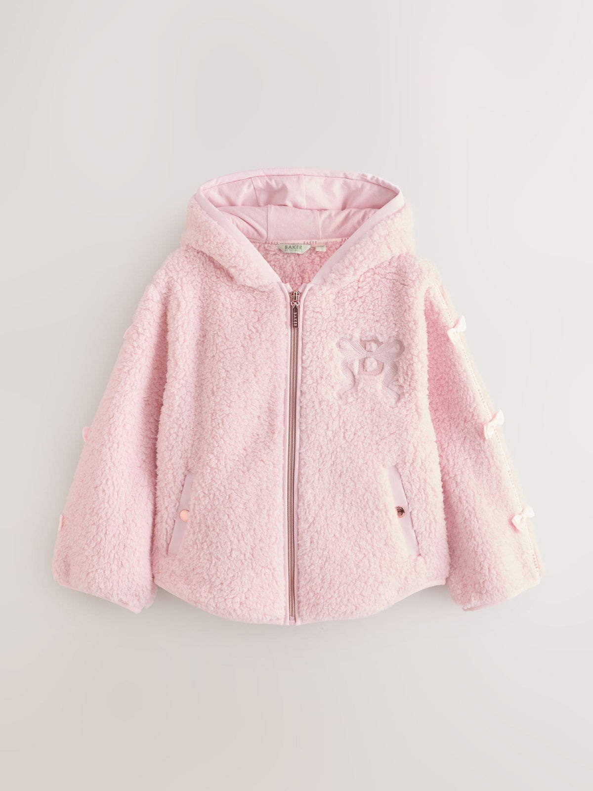 Baker by Ted Baker Pink Zip-Through Hooded Bow Fleece