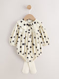 Monochrome Spot Baby Romper And Tights 2 Piece Set (0mths-2yrs)
