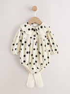 Monochrome Spot Baby Romper And Tights 2 Piece Set (0mths-2yrs)