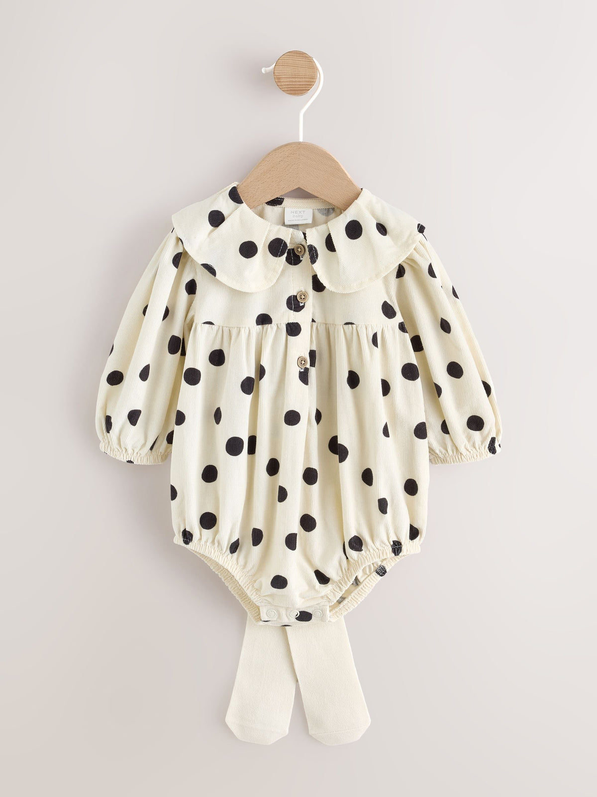 Monochrome Spot Baby Romper And Tights 2 Piece Set (0mths-2yrs)