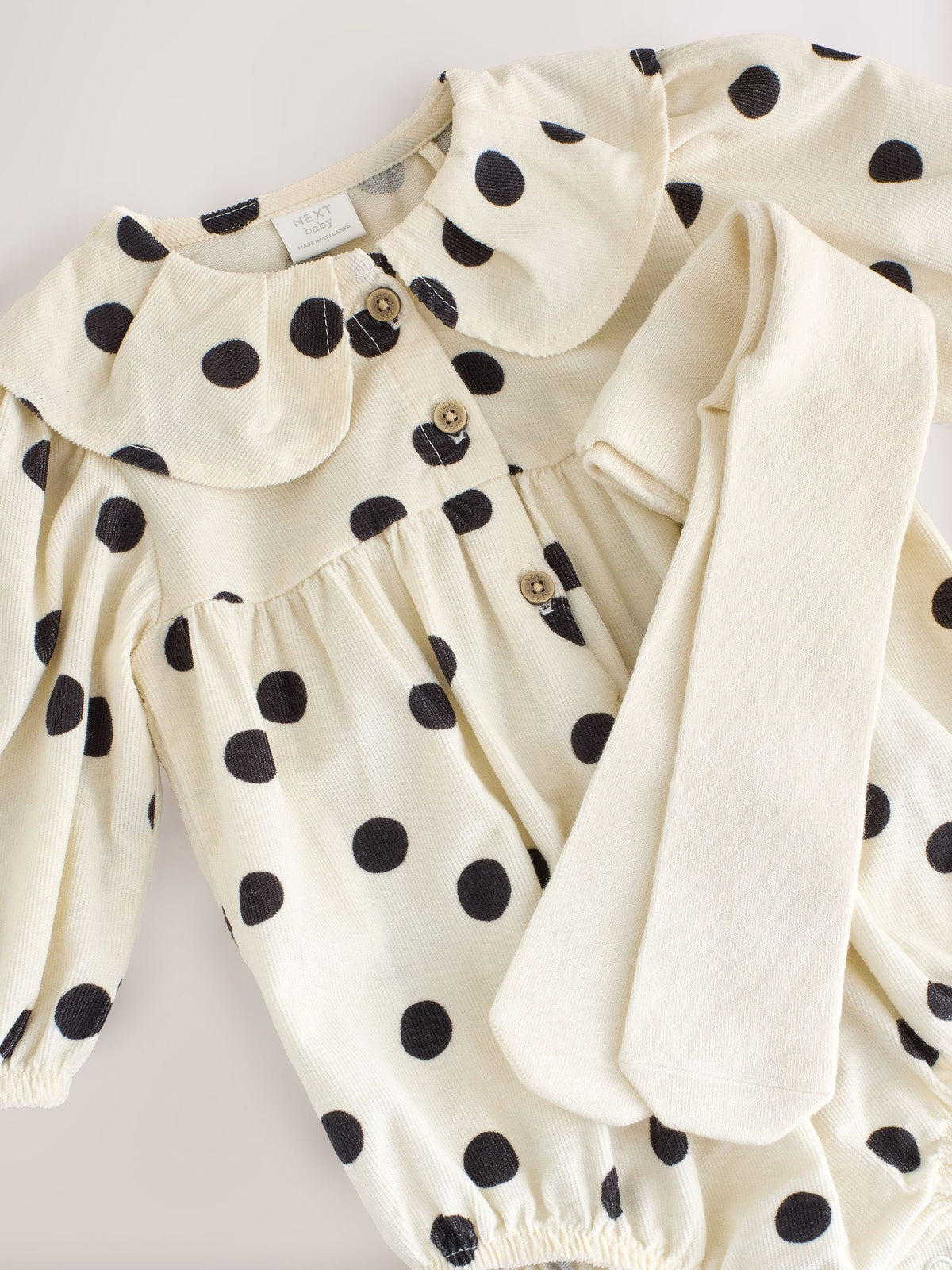 Monochrome Spot Baby Romper And Tights 2 Piece Set (0mths-2yrs)