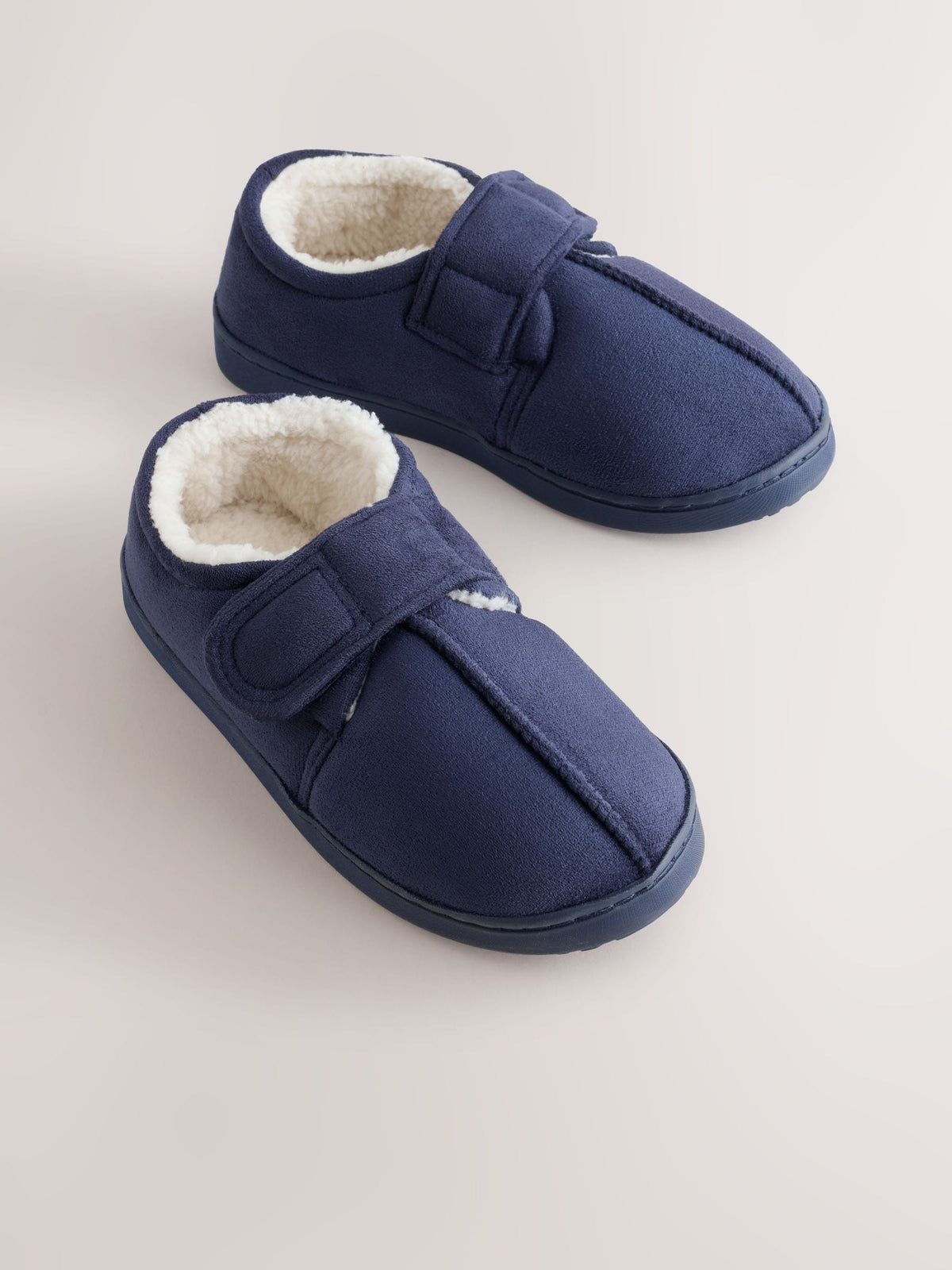 Navy Warm Lined Touch Fastening Cupsole Slippers