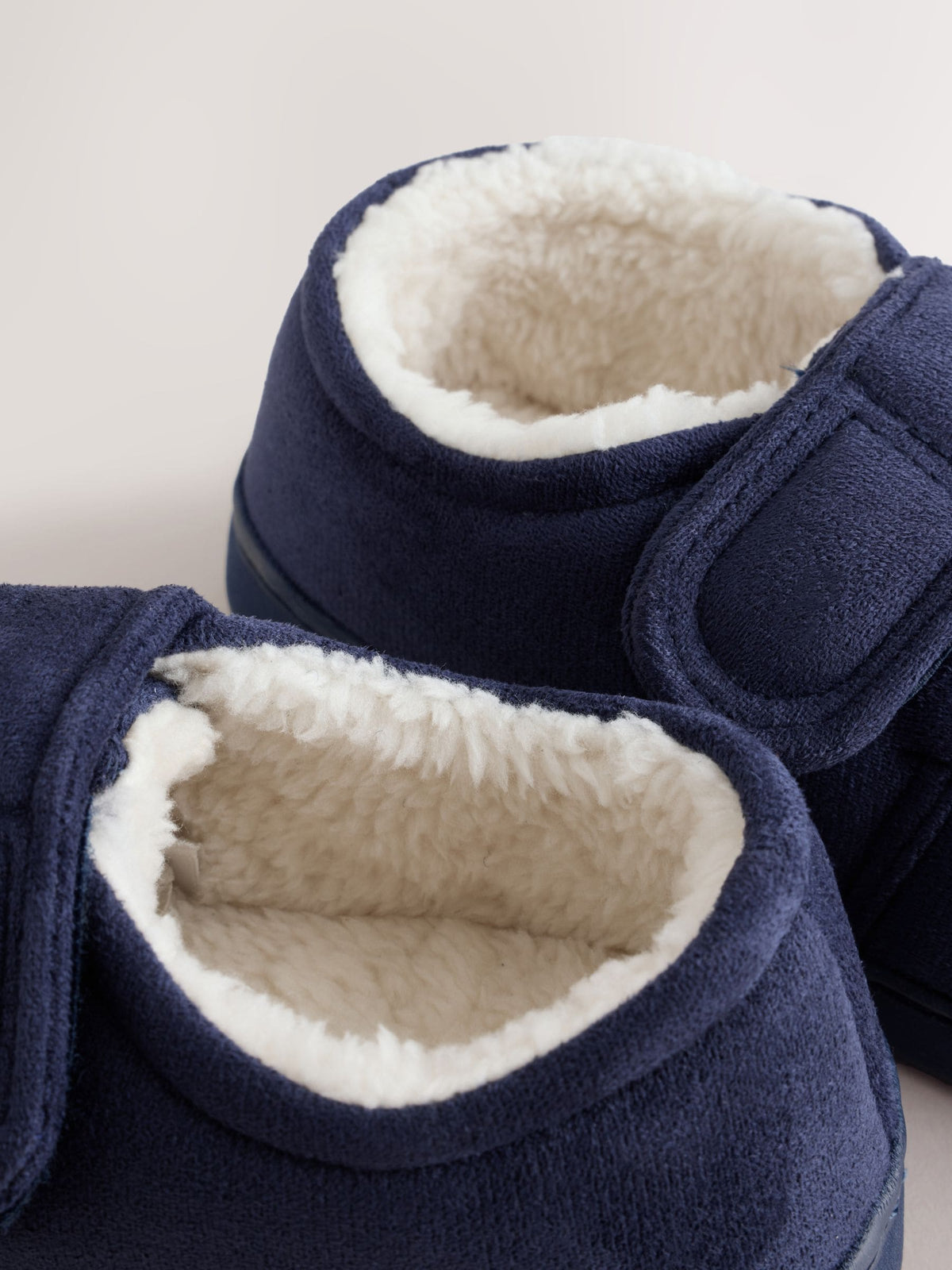 Navy Warm Lined Touch Fastening Cupsole Slippers