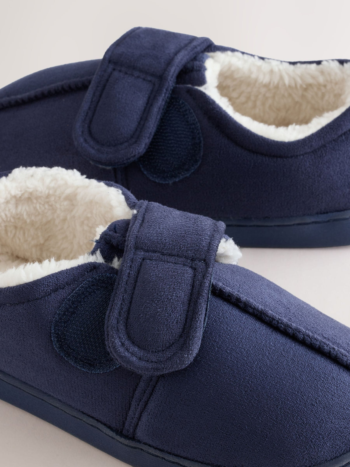 Navy Warm Lined Touch Fastening Cupsole Slippers