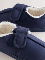 Navy Warm Lined Touch Fastening Cupsole Slippers