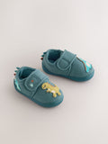 Teal Dino Touch Fastening Cupsole Slippers